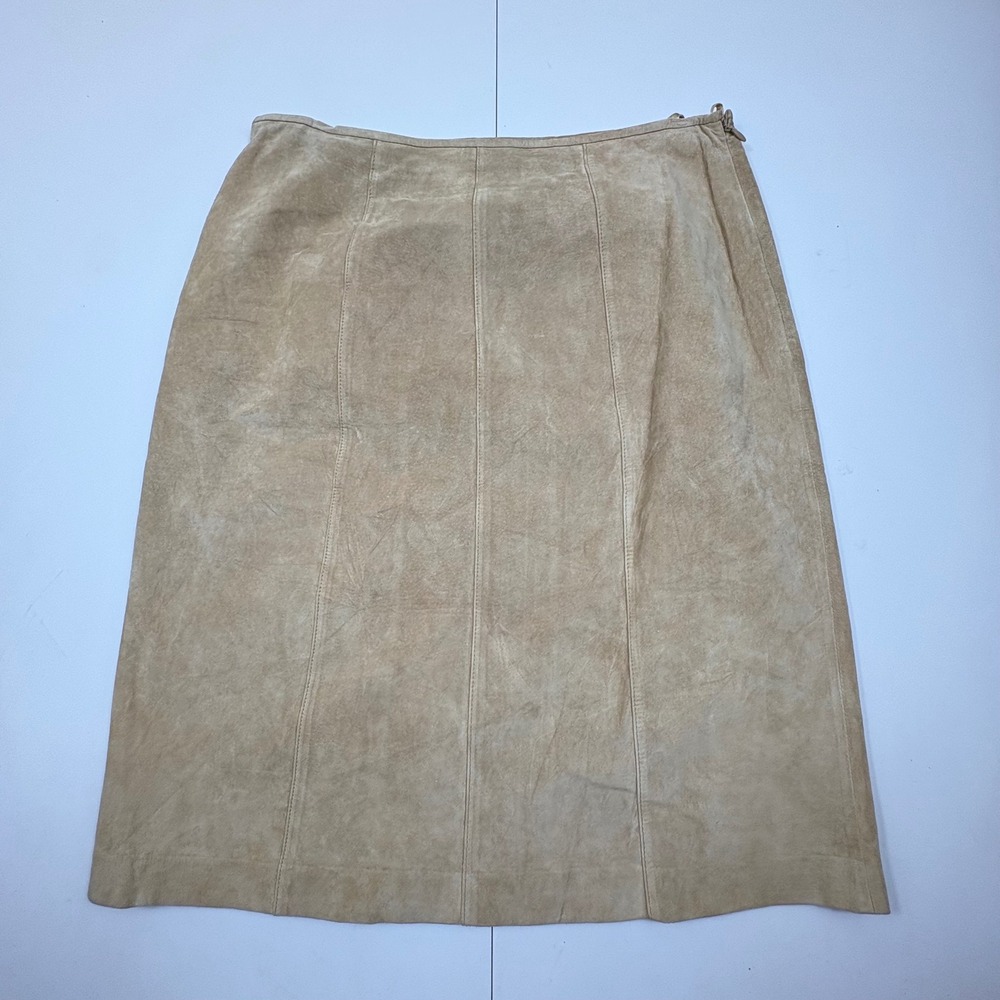 Ann Taylor Tan Suede A-Line Midi Skirt Womens 6 Side Zip‎ Classic